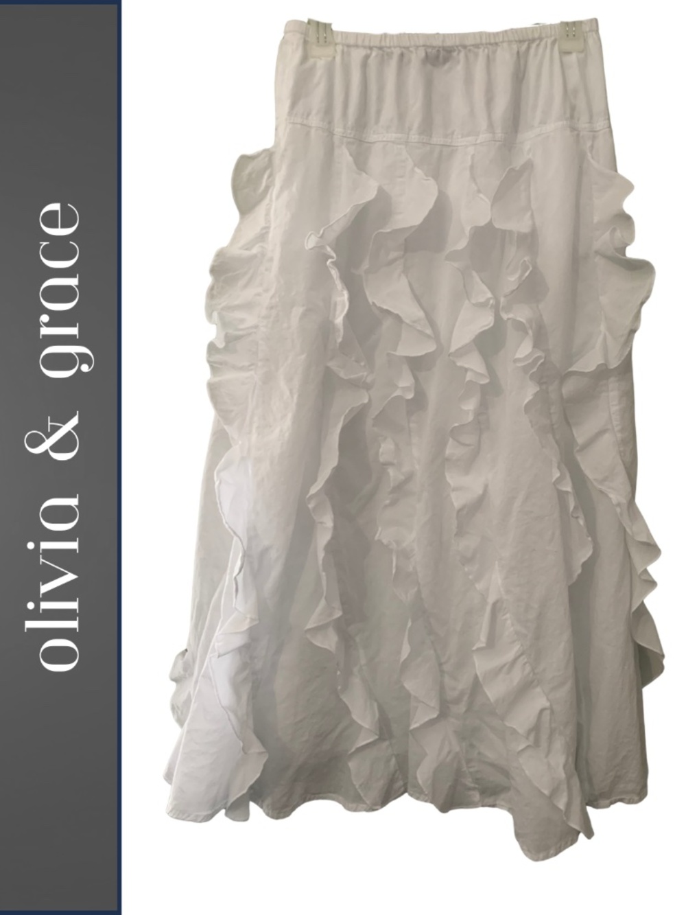 Olivia & Grace Flowy White Ruffled Cotton Maxi Skirt Women's S Boho Indie Summer